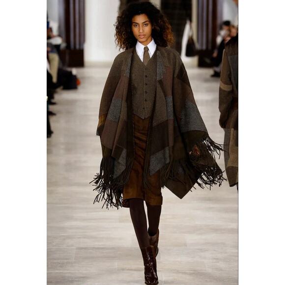 Ralph Lauren Collection Patchwork Poncho Runway 2016 Wool Suede Fringe Coat M/L - Picture 3 of 12